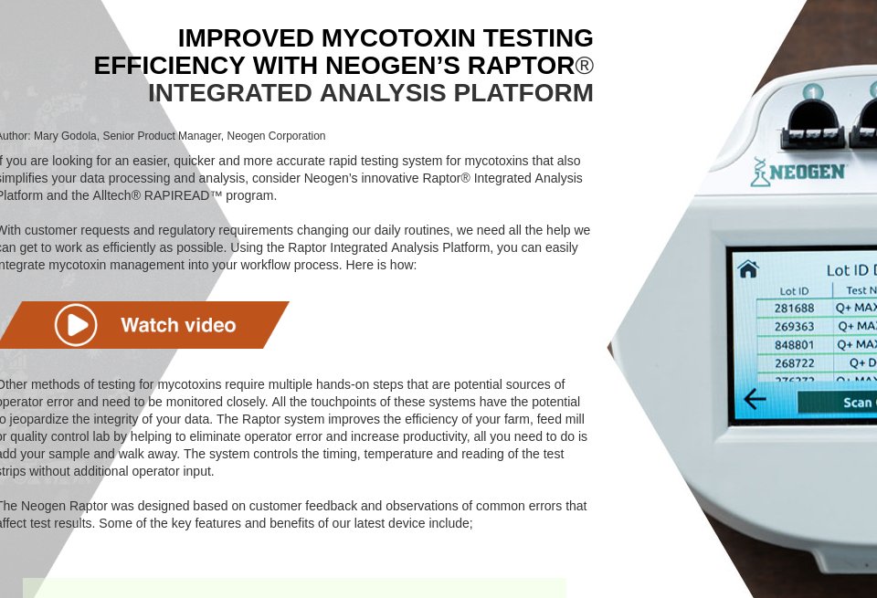 Neogen Raptor Integrated Analysis Platform - Mycotoxin Management - Issue 8